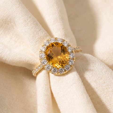 G-SI 4 1/2 ctw Oval Citrine Diamond Halo   Ring Engagement 14k Yellow Gold