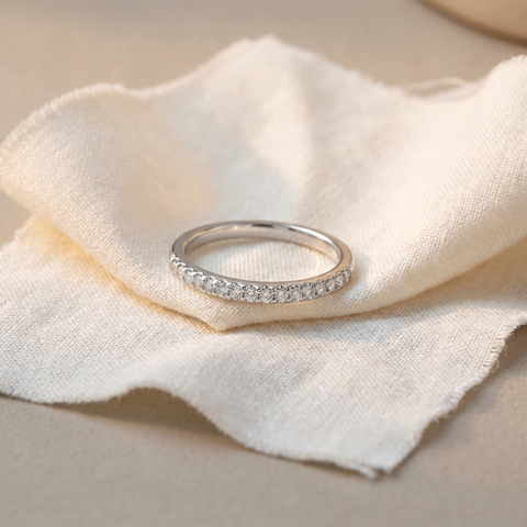 Diamond Wedding Ring band 0.25 Carat Round Cut 14k White Gold French pave