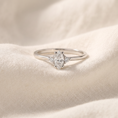 Marquise Diamond Three Stone Engagement Ring 1/3 ct 10k White Gold