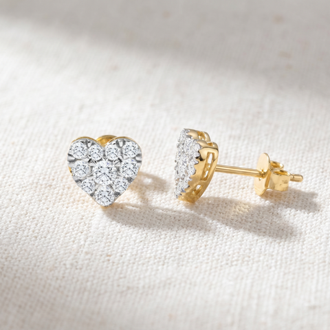 GVS 1/2Ct Heart Shape Diamond Studs Yellow Gold Lab Grown 7mm Women's Earrings