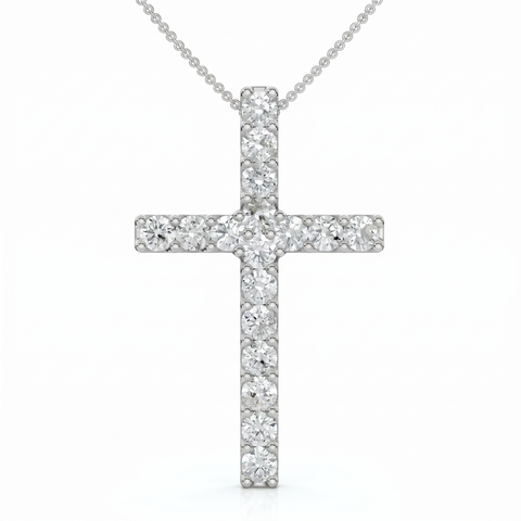 1 Ct Diamond Cross 14k White Gold 18" Chain Womens Necklace (1 1/4 inch tall)