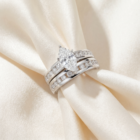 2 Carat Marquise Enhanced Diamond Engagement Wedding Ring Set White Gold 14karat (G-H, I1)