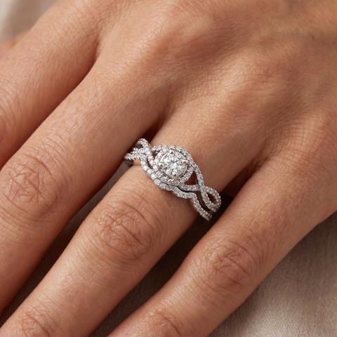 VS 3/4CT Diamond Halo Infinity Engagement Ring Set 14k White Gold Lab Grown