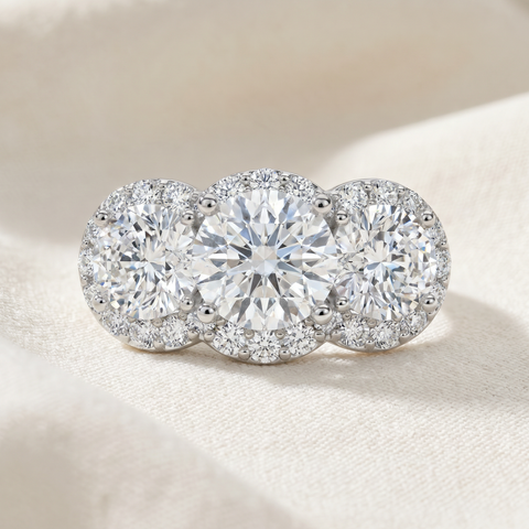 Certified 3 3/4Ct Three Stone Diamond Engagement Ring 14k Gold Lab Grown