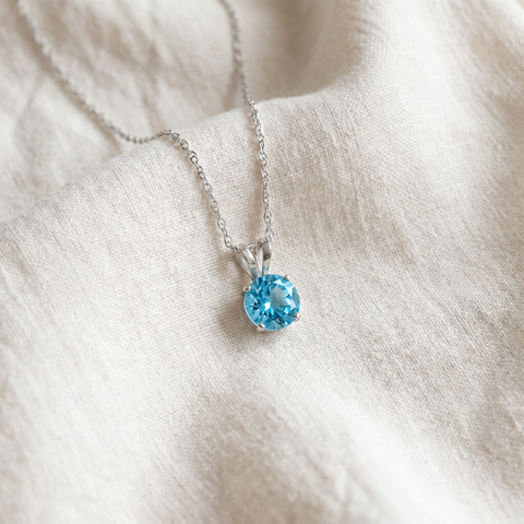 VS 1/2ct Blue Lab Grown Diamond Solitaire Pendant Solid 14K White Gold Necklace