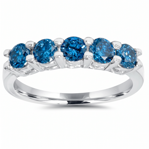 3/4ct Blue Diamond Wedding Ring 14K White Gold