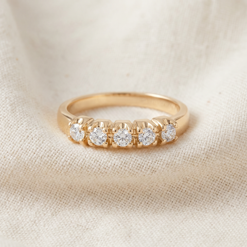 1/2Ct Diamond Wedding Anniversary 14K Yellow Gold Ring 5-Stone Band