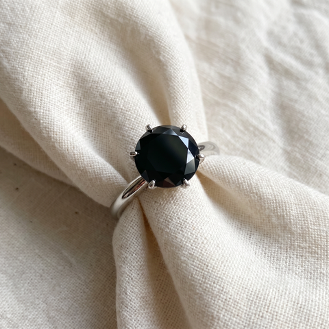 3ct Treated Black Diamond Solitaire Engagement Ring 14K White Gold
