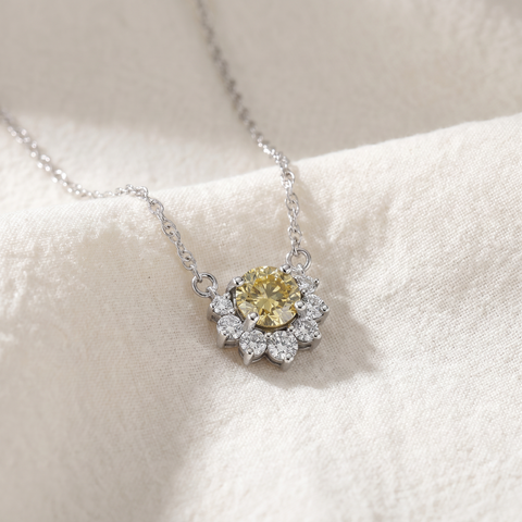 Certified 1.35Ct Natural Fancy Yellow Diamond Pendant 14k White Gold Necklace