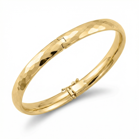 5mm Hammered Bangle Bracelet 18k Yellow Gold Over Silver