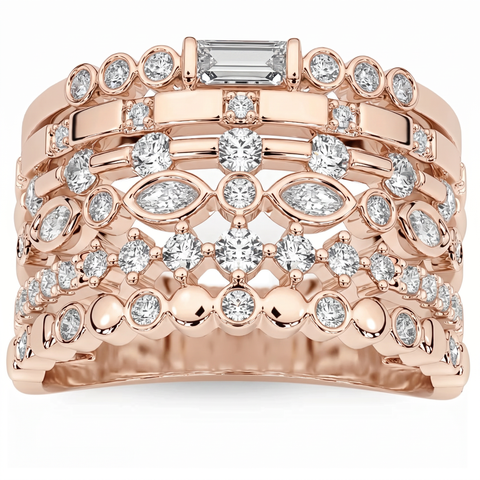 1Ct Stackable Diamond Ring Gold Lab Grown 12mm Wide