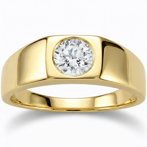 1 ct Solitaire Yellow Gold Diamond Mens Ring Polished Wedding Band  Enhanced 14k