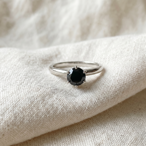 2 ct Treated Black Diamond Solitaire Engagement Ring 14k White Gold