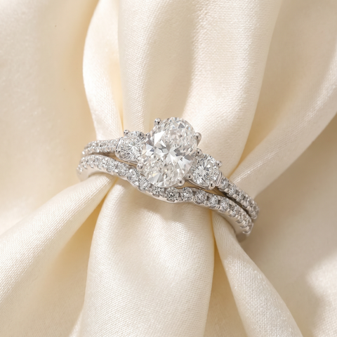 1 1/2 Ct Oval Shape Diamond Engagement Ring Wedding Set 14k White Gold Enhanced