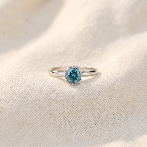 1 1/2ct Blue Diamond Solitaire Engagement Ring 14K White Gold