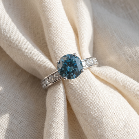 4 Ct TW Blue & White Diamond Eternity Engagement Ring in 14k White Gold