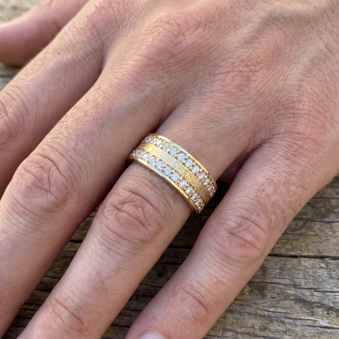 1 1/2ct Channel Set Diamond Brushed Wedding Eternity Ring 14K Yellow Gold