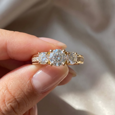2ct Diamond Three Stone Engagement Ring 14K Yellow Gold Channel Set Round Cut