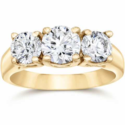 2ct 3-stone Round Cut Lab Grown Diamond Engagement 14K Yellow Gold Ring