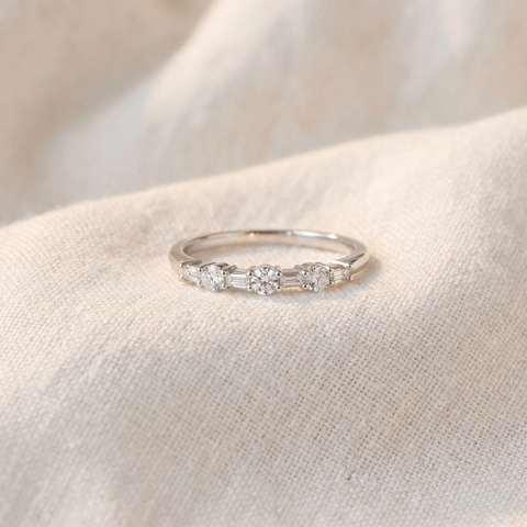 F/VS .25Ct Baguette & Round Diamond Wedding Ring Stackable 14k Gold Lab Grown