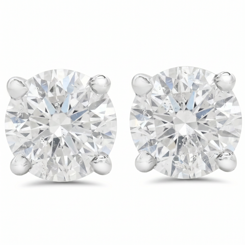 2 ct Round Diamond Screw Back Studs in 14k White Gold Enhanced