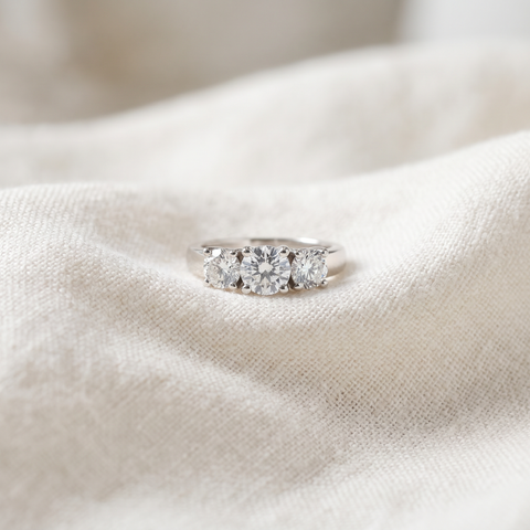 1 3/8ct Three Stone Round Real Diamond Engagement Ring 14K White Gold