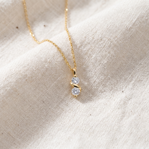 VS 1/3Ct Diamond 2-Stone Pendant White Yellow or Rose Gold Lab Grown Necklace