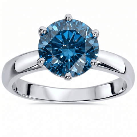 2ct Blue Diamond Solitaire Engagement Ring 14K White Gold Lab Grown