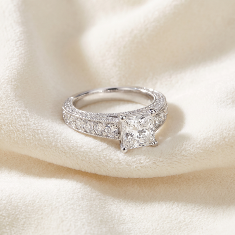 Certified 3 3/4ct Princess Cut Lab Grown Diamond Engagement Ring 14K White Gold (F-G, VS)
