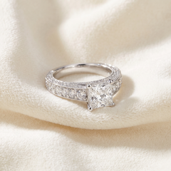 Certified 3 3/4ct Princess Cut Lab Grown Diamond Engagement Ring 14K White Gold