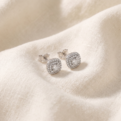 1/2 Ct TDW Genuine Diamond Cushion Halo Studs 1/3"