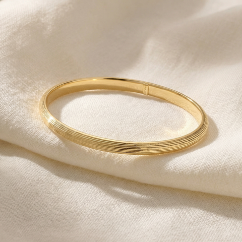 5mm Brushed Bangle Bracelet 18k Yellow Gold Over Silver