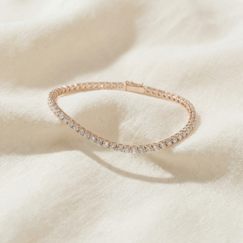 2 Ct TW Lab Grown Round-Cut Diamond Tennis Bracelet 7" 14k Rose Gold (G/SI)