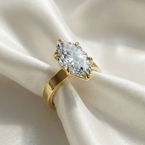 Certified 2Ct Marquise Cut Flat Cigar Band Engagement Ring 14k Gold Lab Grown