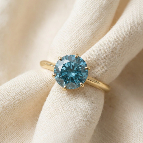 VS 2Ct Blue Diamond Solitaire Engagement Ring 14k White or Yellow Gold Lab Grown