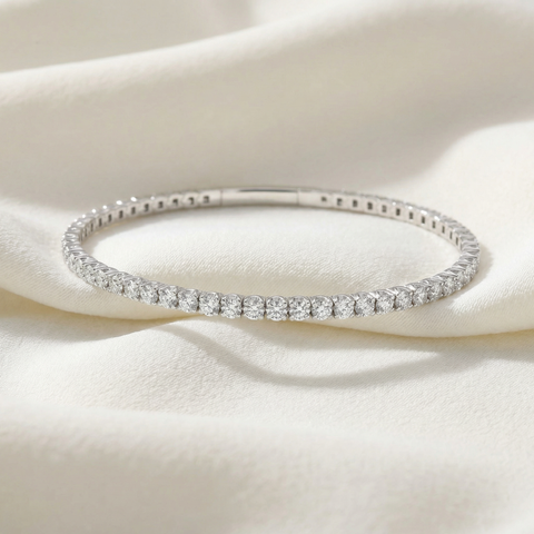 3Ct F/VS Diamond Flexible Oval Bangle Women's Bracelet 14k White Gold Lab Grown