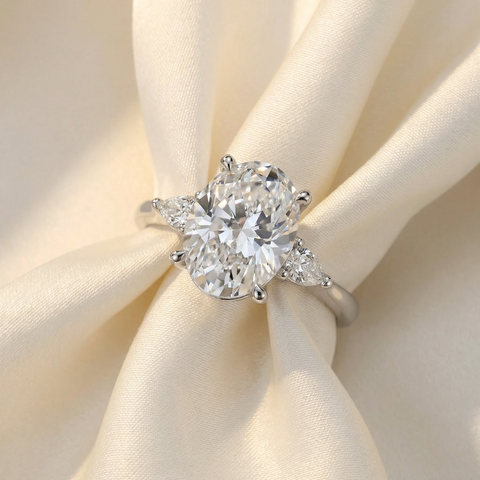 Certified 4 1/3Ct Oval/Pear Diamond Engagement Ring 14k Gold or Pt Lab Grown