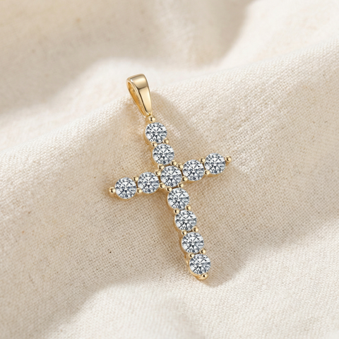 1/2ct Yellow Gold Diamond Cross Pendant 14K Necklace (3/4 inch tall)