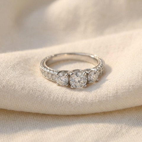 1 Carat   3-Stone Diamond Engagement Anniversary Ring 10k White Gold