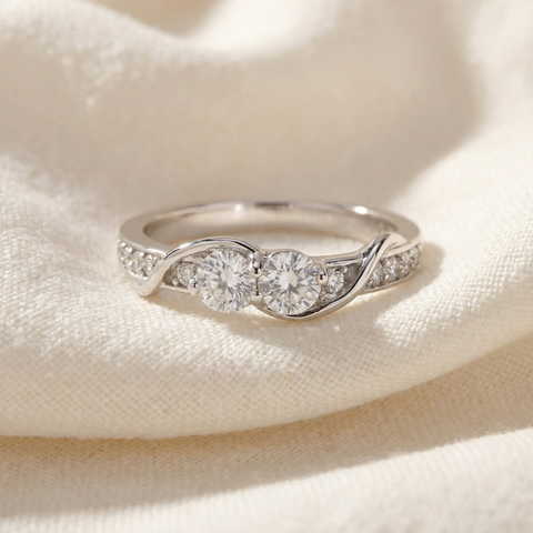 .65ct Diamond Two Stone Forever Us Crossover Engagement 10k White Gold Ring