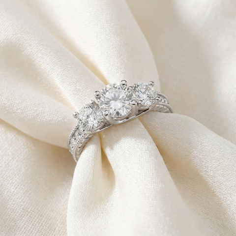 G/SI1 2 1/2ct   3-Stone Lab Grown Diamond Engagement Ring 14K White Gold