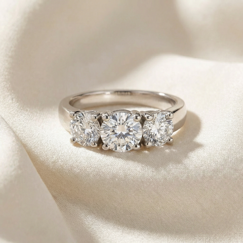 VS 1 3/8ct Three Stone Lab Grown Diamond Engagement Ring 14K White Gold