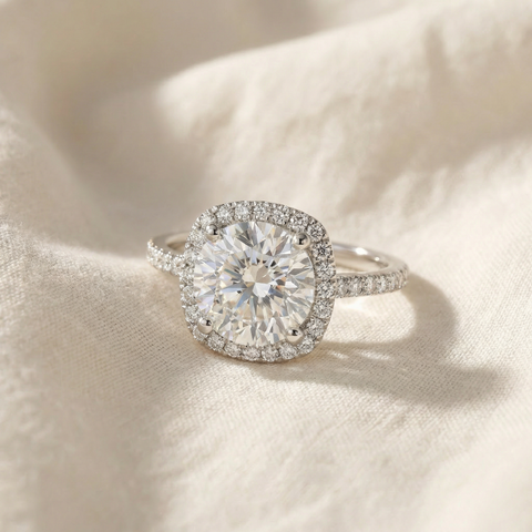 Certified 3 1/2Ct Cushion Halo Diamond Engagement Ring 14k Gold or Pt Lab Grown