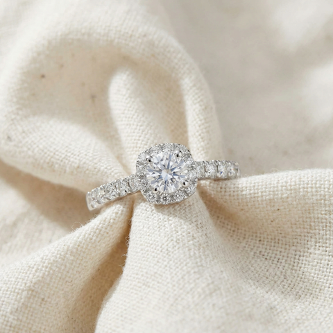 1 cttw Cushion Halo Round Solitaire Diamond Engagement Ring 14K White Gold