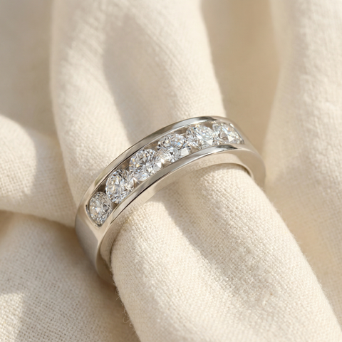 VS/G 1Ct Diamond Channel Set Polished Wedding Band Men Ring White Gold Lab Grown