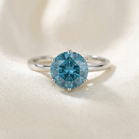 VS 2Ct Blue Diamond Solitaire Engagement Ring 14k White or Yellow Gold Lab Grown