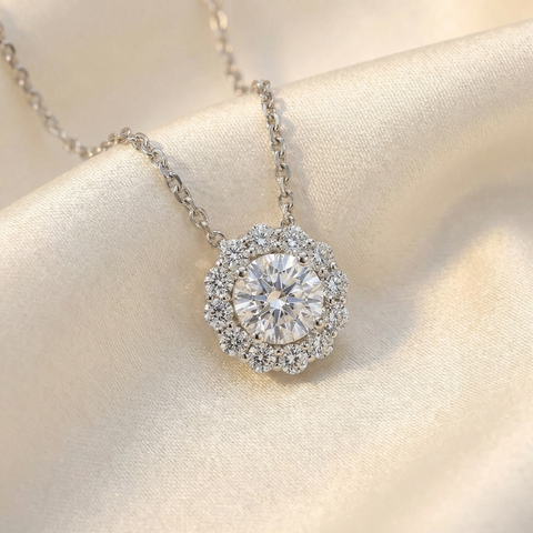 1 1/2Ct Diamond (1ct center) Halo Pendant 14k White Gold Necklace