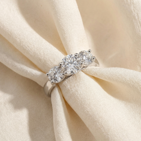 3 1/4Ct TW Round Diamond Three Stone Engagement Ring 14k White Gold Lab Grown