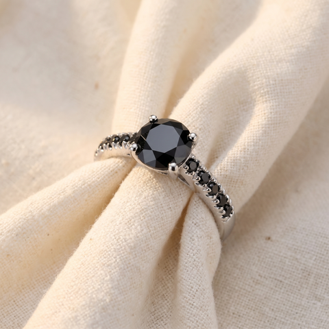 2 1/4 ct Black Diamond Solitaire Accent Engagement Ring 14k White Gold
