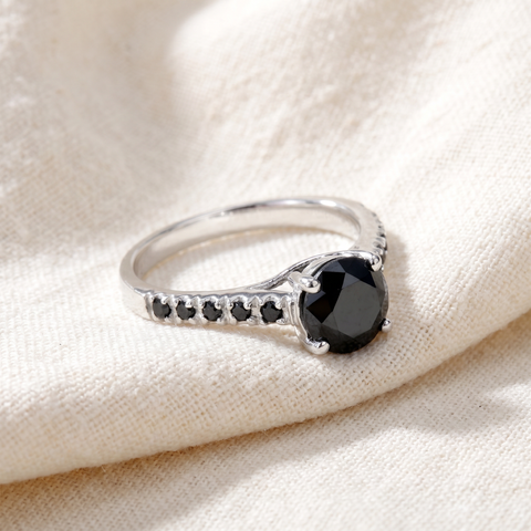 2 1/4 ct Black Diamond Solitaire Accent Engagement Ring 14k White Gold